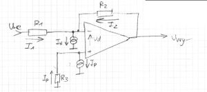 Inverting opamp with bias currents drawn.